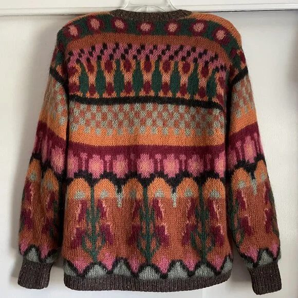 Susan Bristol Sweater VTG Hand Knit Button Cardigan Size M Burnt Orange Brown - Picture 5 of 16